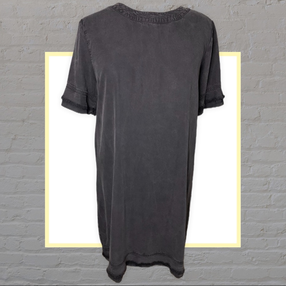 🌆 Gap Dark Gray Denim Dress with Frayed Raw Hems & Sleeves. Size Large.